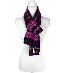 Charter Club Knit Scarf One Size Wool Blend Purple Green Plaid Neck Warmer Wrap